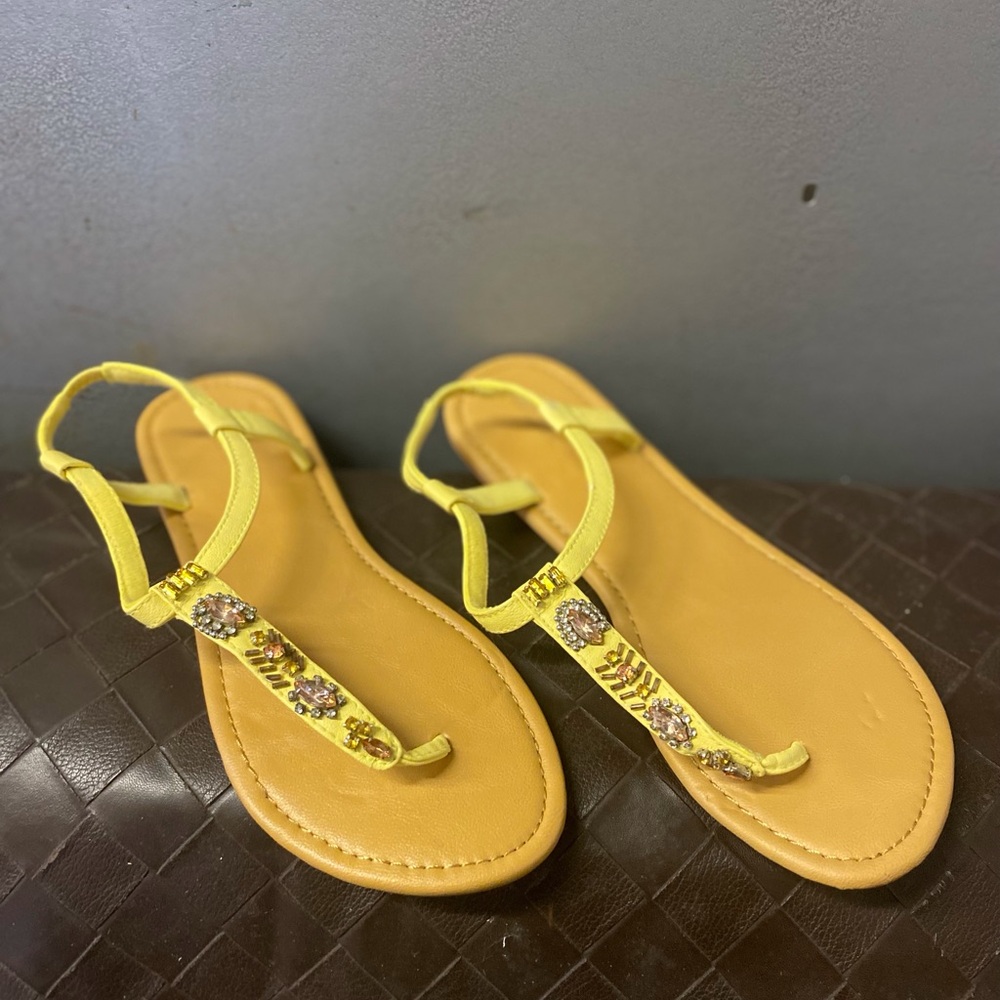 Mixit Yellow Jeweled T-Strap Sandals